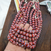 Venetian Style Red, African Trade Glass Round Blue White Eye Beads | Strand, Handcrafted For Jewelry