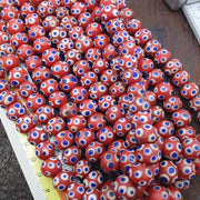 Venetian Style Red, African Trade Glass Round Blue White Eye Beads | Strand, Handcrafted For Jewelry