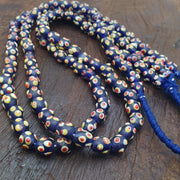 Venetian Style Blue, African Trade Beads, Handcrafted Jewelry | Glass | 9mm, 22in Strand - Eye Motif