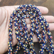 Venetian Style Blue, African Trade Beads, Handcrafted Jewelry | Glass | 9mm, 22in Strand - Eye Motif