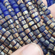 Blue African Trade Seed Beads Multi-Color Striped Strands Glass Feather Beads 25" long necklace