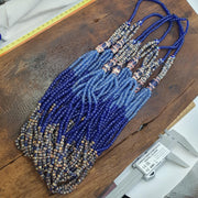 Blue African Trade Seed Beads Multi-Color Striped Strands Glass Feather Beads 25" long necklace