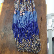 Blue African Trade Seed Beads Multi-Color Striped Strands Glass Feather Beads 25" long necklace