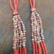 Red African Trade Seed Beads Multi-Color Striped Strands Glass Feather Beads 25" long necklace