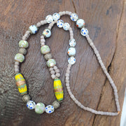 Vintage Grey Eye Bead Necklace ventian Style Glass Yellow Bicone 25 inches long