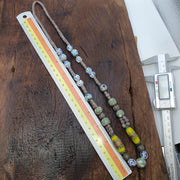 Vintage Grey Eye Bead Necklace ventian Style Glass Yellow Bicone 25 inches long