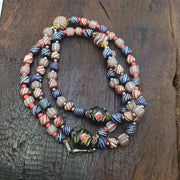 Vintage Striped Glass Trade Bead Necklace Multi-Strand with Patterned Focal Beads
