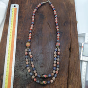 Vintage Striped Glass Trade Bead Necklace Multi-Strand with Patterned Focal Beads