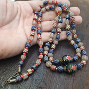 Vintage Striped Glass Trade Bead Necklace Multi-Strand with Patterned Focal Beads