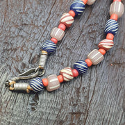 Vintage Striped Glass Trade Bead Necklace Multi-Strand with Patterned Focal Beads