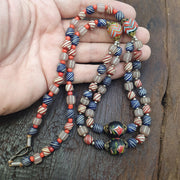 Vintage Striped Glass Trade Bead Necklace Multi-Strand with Patterned Focal Beads