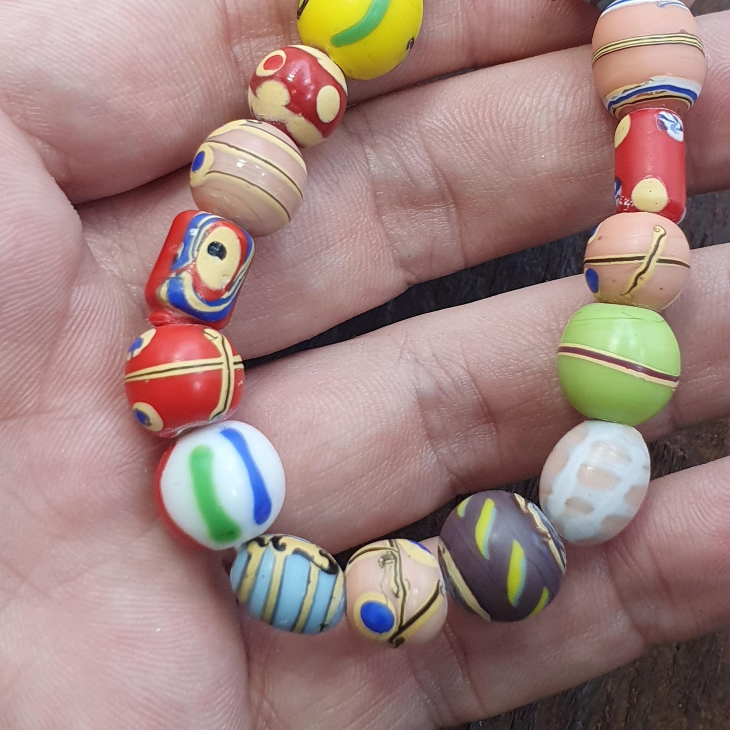 Mixed Millefiori African Style Glass Beads Mosaic Eye Pattern Strand 24 inches Long, Vintage beads, Ethnic Inspiration, Handcrafted Jewelry