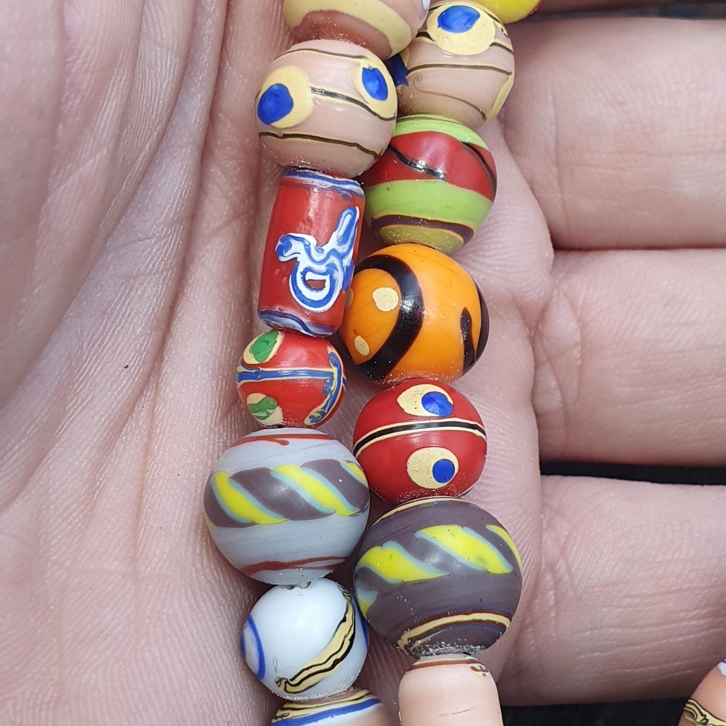 Mixed Millefiori African Style Glass Beads Mosaic Eye Pattern Strand 24 inches Long, Vintage beads, Ethnic Inspiration, Handcrafted Jewelry