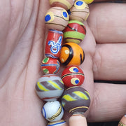 Mixed Millefiori African Style Glass Beads Mosaic Eye Pattern Strand 24 inches Long, Vintage beads, Ethnic Inspiration, Handcrafted Jewelry