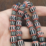 Vintage Venetian Style Chevron & Black Striped Glass Beads Strands 25" long necklace
