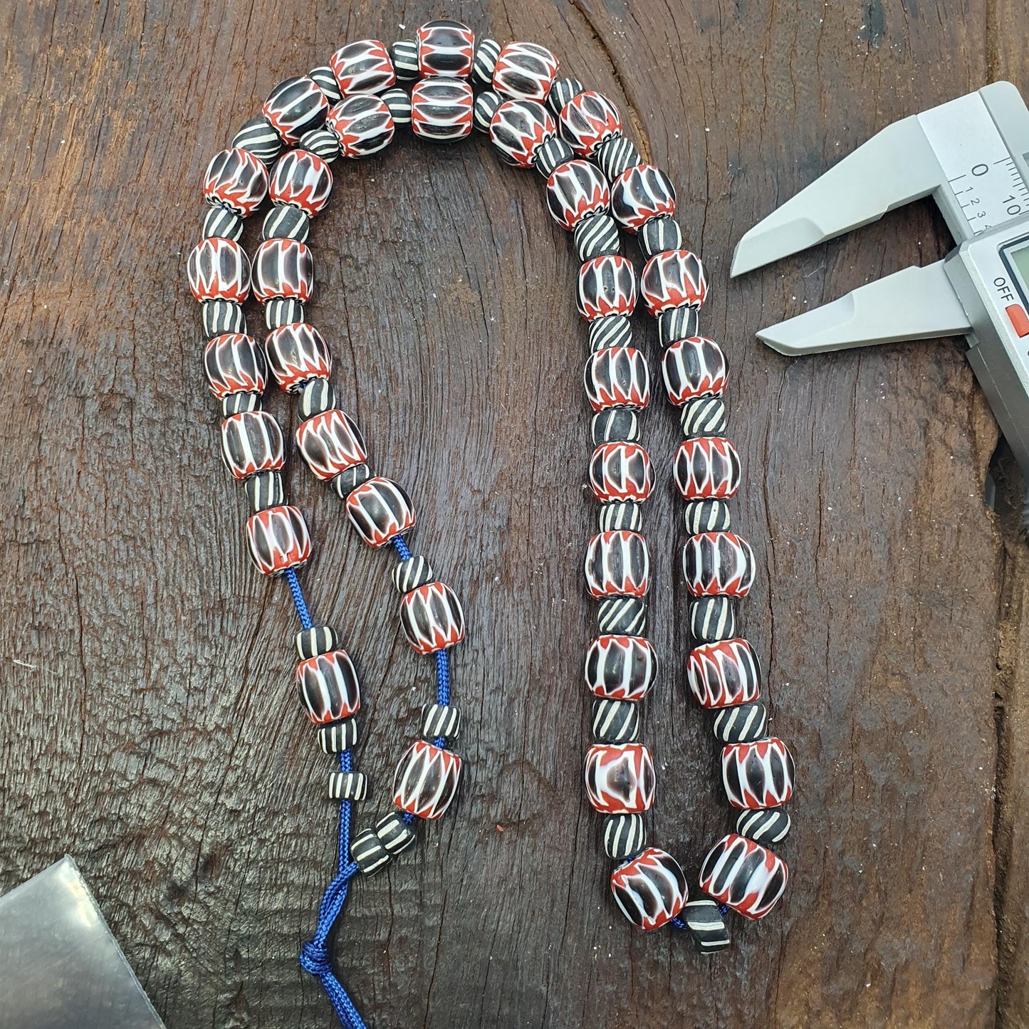 Vintage Venetian Style Chevron & Black Striped Glass Beads Strands 25" long necklace