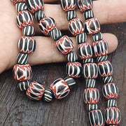 Vintage Venetian Style Chevron & Black Striped Glass Beads Strands 25" long necklace