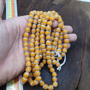 African Style Round, Feathered Chevron Bead Strand | Glass | 20 Inch, Yellow White, Jewelry Making
