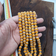 African Style Round, Feathered Chevron Bead Strand | Glass | 20 Inch, Yellow White, Jewelry Making