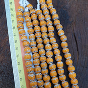 African Style Round, Feathered Chevron Bead Strand | Glass | 20 Inch, Yellow White, Jewelry Making