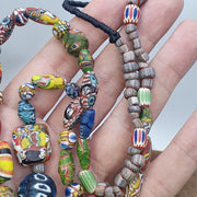 Rare Venetian Styl Face Bead Necklace - Millefiori Mosaic Glass Trade Beads - 26 inches Handmade Artisan Lampwork Jewelry