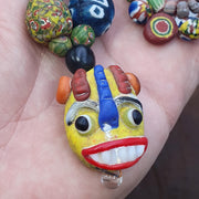 Rare Venetian Styl Face Bead Necklace - Millefiori Mosaic Glass Trade Beads - 26 inches Handmade Artisan Lampwork Jewelry