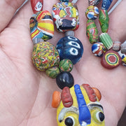 Rare Venetian Styl Face Bead Necklace - Millefiori Mosaic Glass Trade Beads - 26 inches Handmade Artisan Lampwork Jewelry