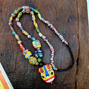 Rare Venetian Styl Face Bead Necklace - Millefiori Mosaic Glass Trade Beads - 26 inches Handmade Artisan Lampwork Jewelry