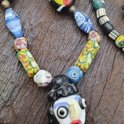 Rare Venetian Styl Face Bead Necklace - Millefiori Mosaic Glass Trade Beads - 24 inches Handmade Artisan Lampwork Jewelry