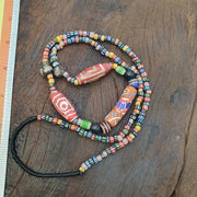 Colorful African Trade Bead Necklace, Hand Painted Tubular Glass Jewelry, Tribal Statement Necklace, Earthy Boho Style