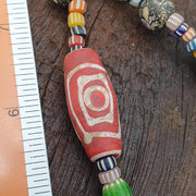 Colorful African Trade Bead Necklace, Hand Painted Tubular Glass Jewelry, Tribal Statement Necklace, Earthy Boho Style