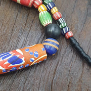 Colorful African Trade Bead Necklace, Hand Painted Tubular Glass Jewelry, Tribal Statement Necklace, Earthy Boho Style