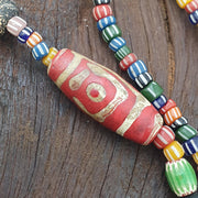 Colorful African Trade Bead Necklace, Hand Painted Tubular Glass Jewelry, Tribal Statement Necklace, Earthy Boho Style