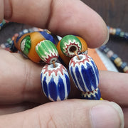Handcrafted Glass Statement Necklace with Large Swirl Orb Pendant, Colorful Chevron Artisan Jewelry, Unique . for Her