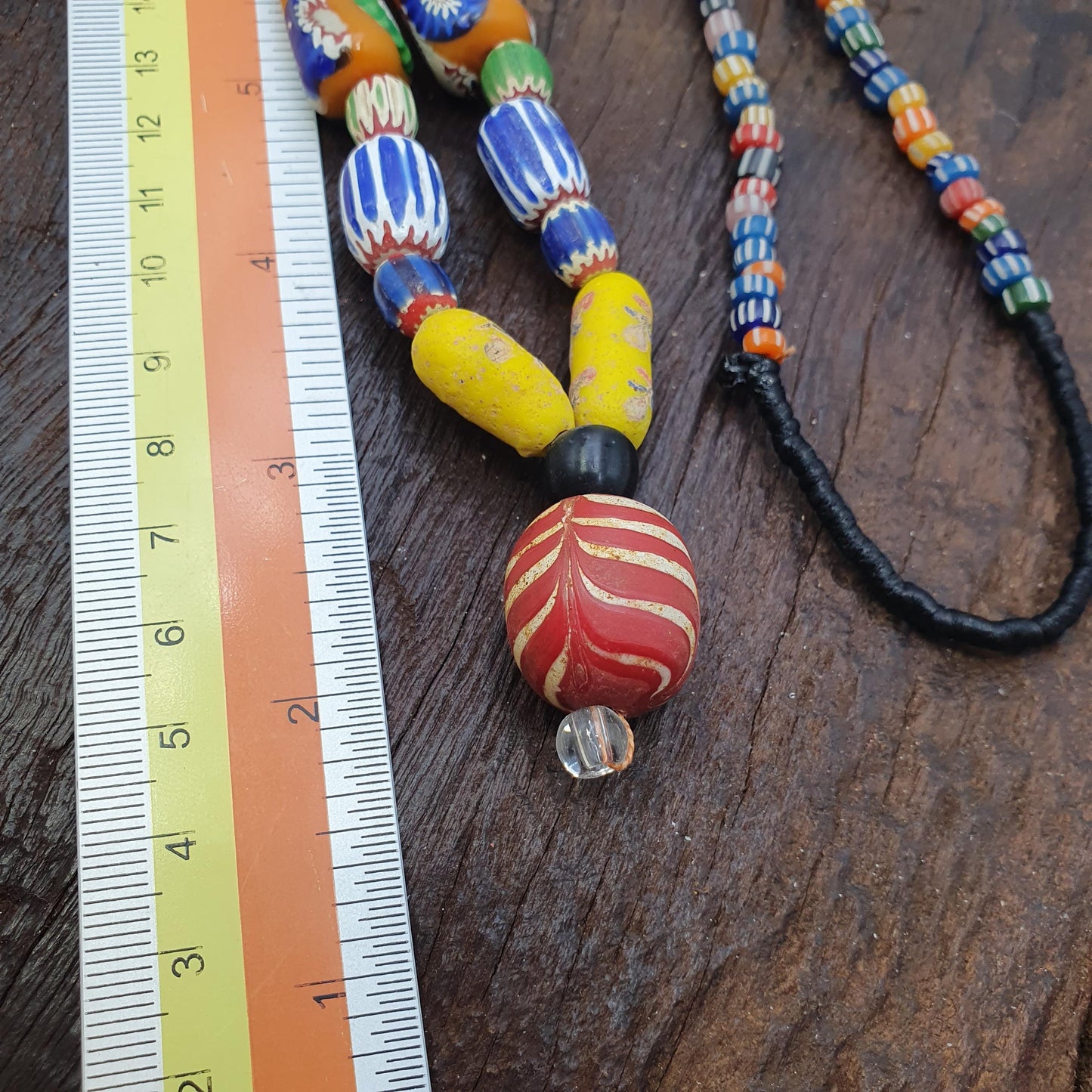 Handcrafted Glass Statement Necklace with Large Swirl Orb Pendant, Colorful Chevron Artisan Jewelry, Unique Gift for Her
