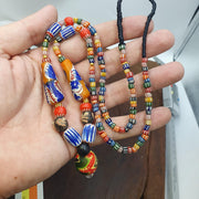 African Style Bead Necklace with Millefiori Glass Pendant, Tribal Style Artisan Jewelry for Boho Lovers
