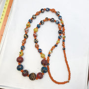 Polka Dot Glass Bead Necklace, Earthy Chevron Beads, Vibrant Orange Tribal Boho Jewelry, Unique Artisan .