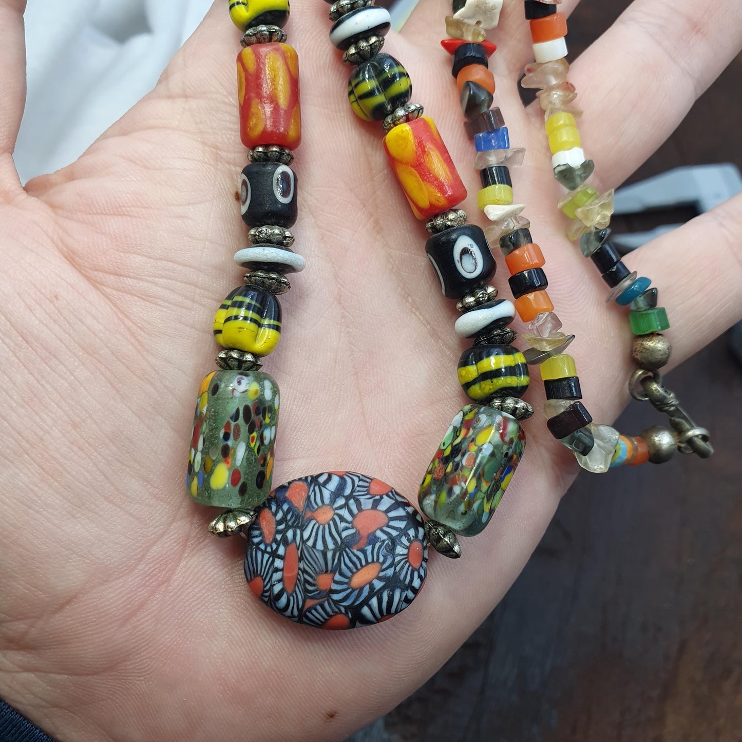 Venetian style Beads Necklace, Yellow Bumblebee Glass Jewelry, Unique Tribal Statement Piece, Earthy Boho Gift for Her, Artisan Glassware