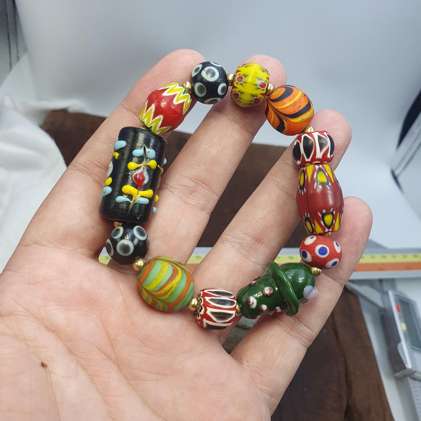 Vintage African Venetian Style Glass Beads Bracelet, Handmade Beaded Jewelry, Gift for Her, Boho Jewelry, Unique Vintage Gift