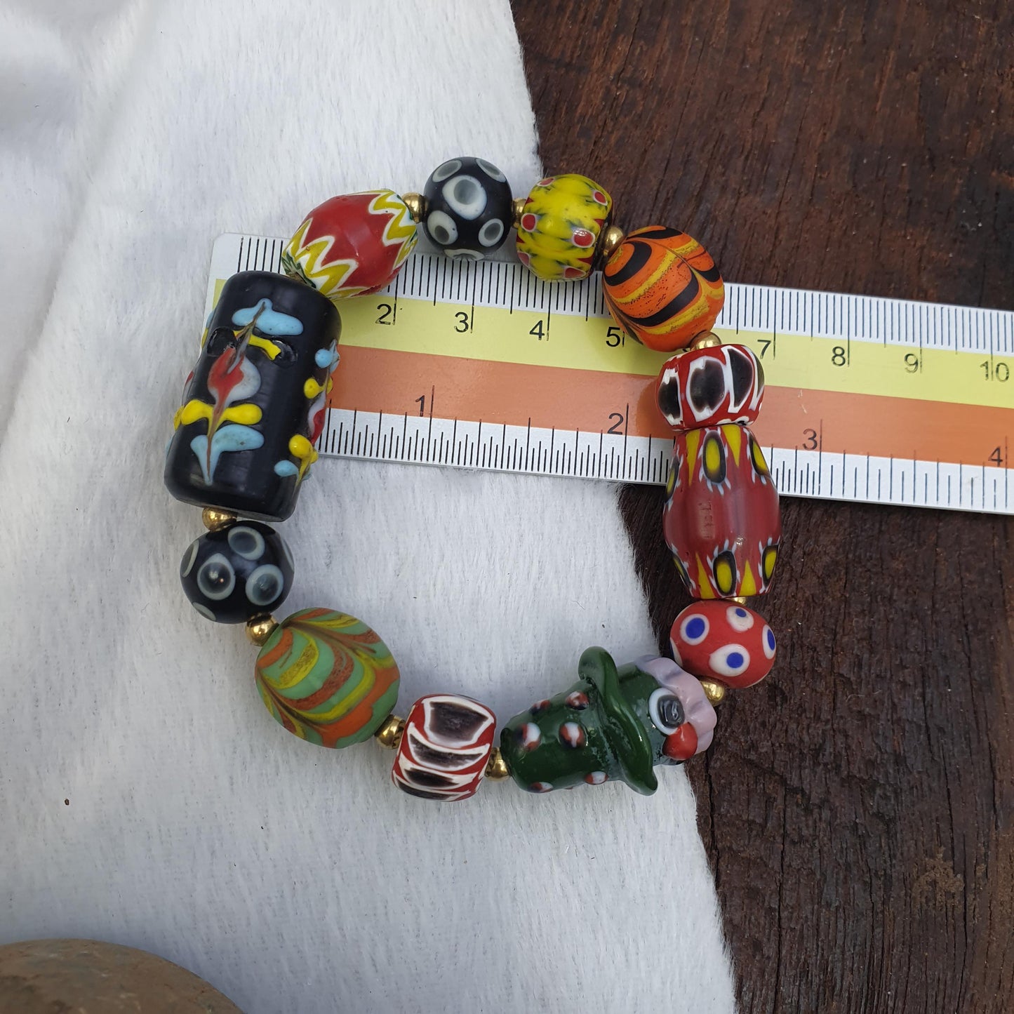 Vintage African Venetian Style Glass Beads Bracelet, Handmade Beaded Jewelry, Gift for Her, Boho Jewelry, Unique Vintage Gift