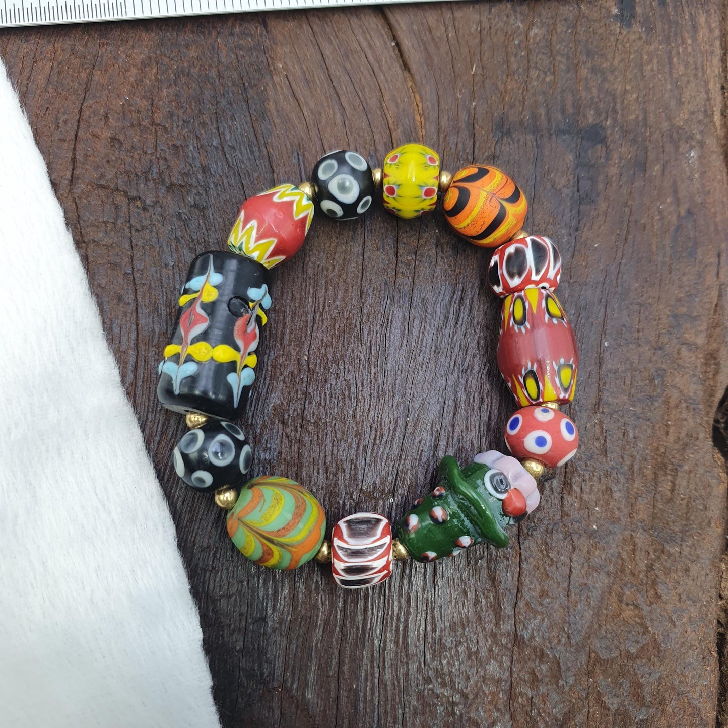Vintage African Venetian Style Glass Beads Bracelet, Handmade Beaded Jewelry, Gift for Her, Boho Jewelry, Unique Vintage Gift