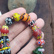 Venetian Style Glass, African Vintage Bracelet | Mixed Beads, Chevron Millefiori | Single-Strand