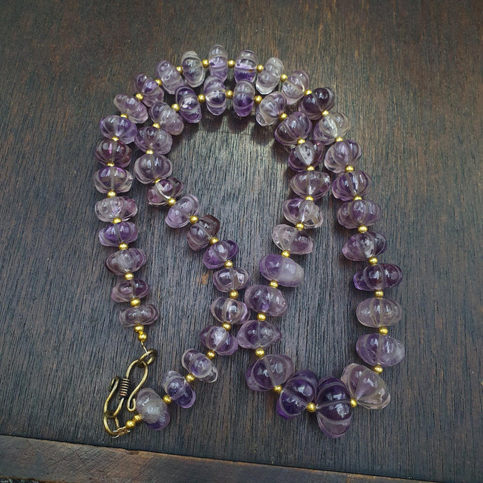 Vintage amethyst carving gemstone melon shape beads necklaces