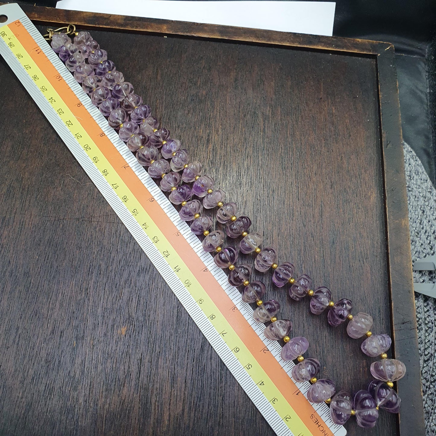 Vintage amethyst carving gemstone melon shape beads necklaces