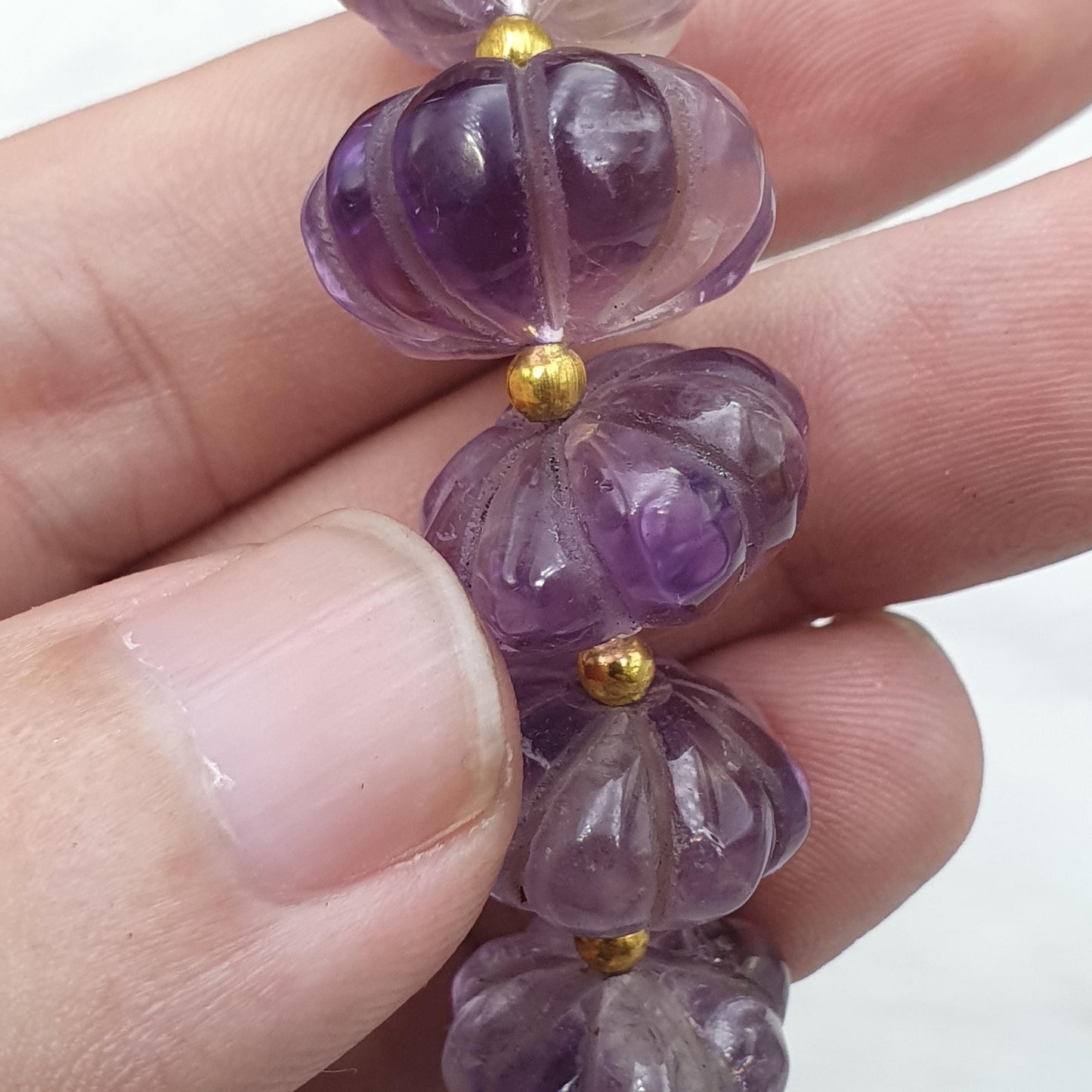 Vintage amethyst carving gemstone melon shape beads necklaces