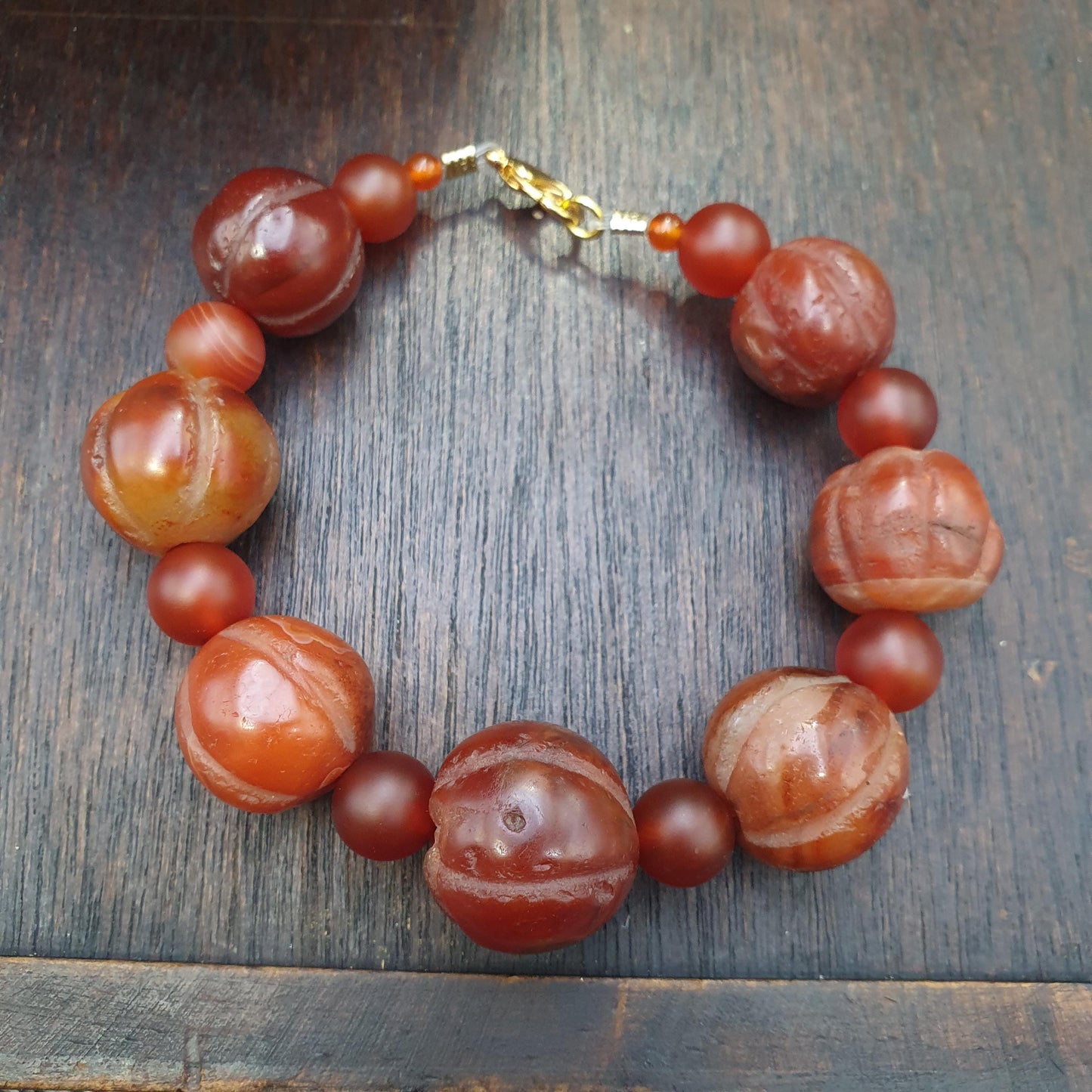 Antique Tibetan carnelian agate beads melon shape beaded Bracelet 18-20mm