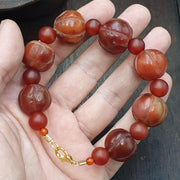 Antique Tibetan carnelian agate beads melon shape beaded Bracelet 18-20mm