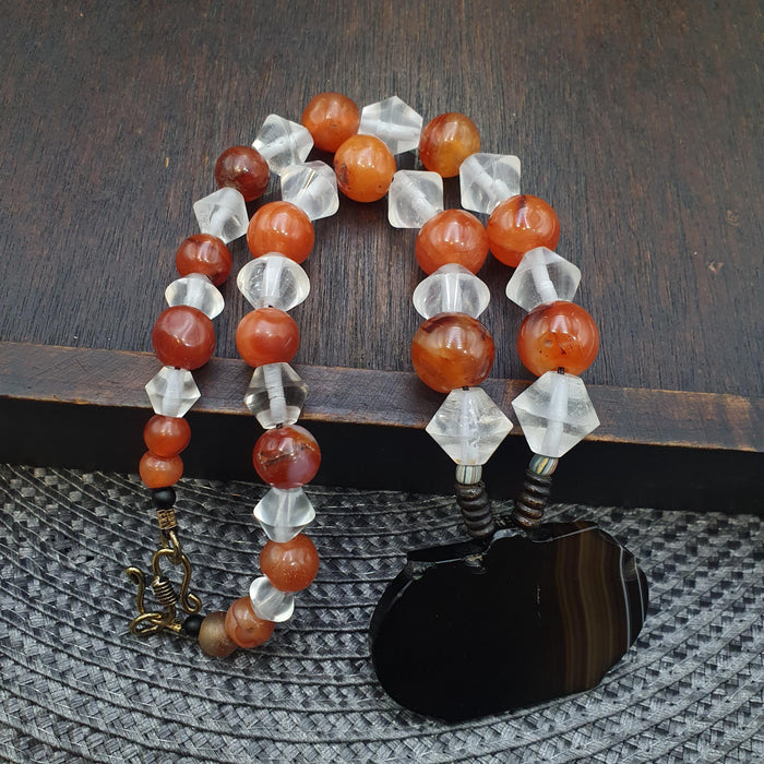 Old ancient Persian Agate Himalayan carnelian Quartz Meditation beads necklace