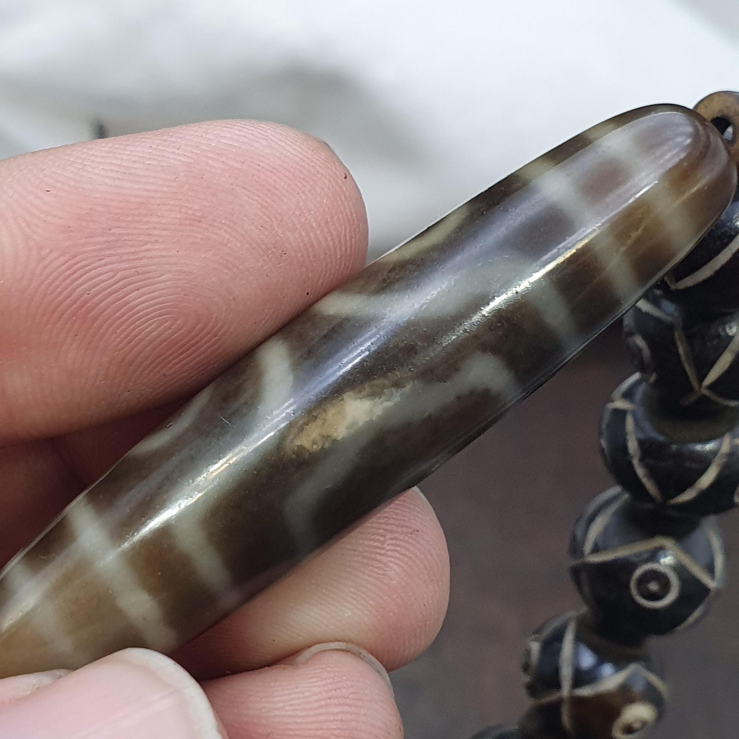 Old himalayan tibetan 3 Eyes dzi agate YAk bone beads unique pattern beaded Braclete