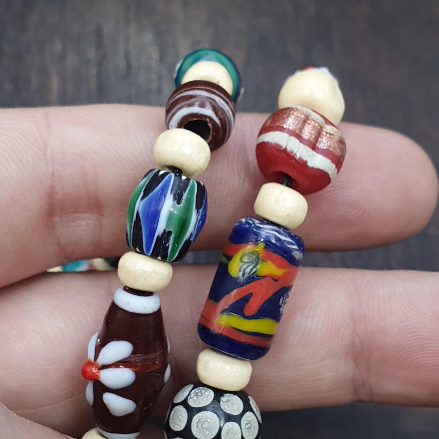 Venetian style mix beads Multicolor chevron face beads beaded necklace